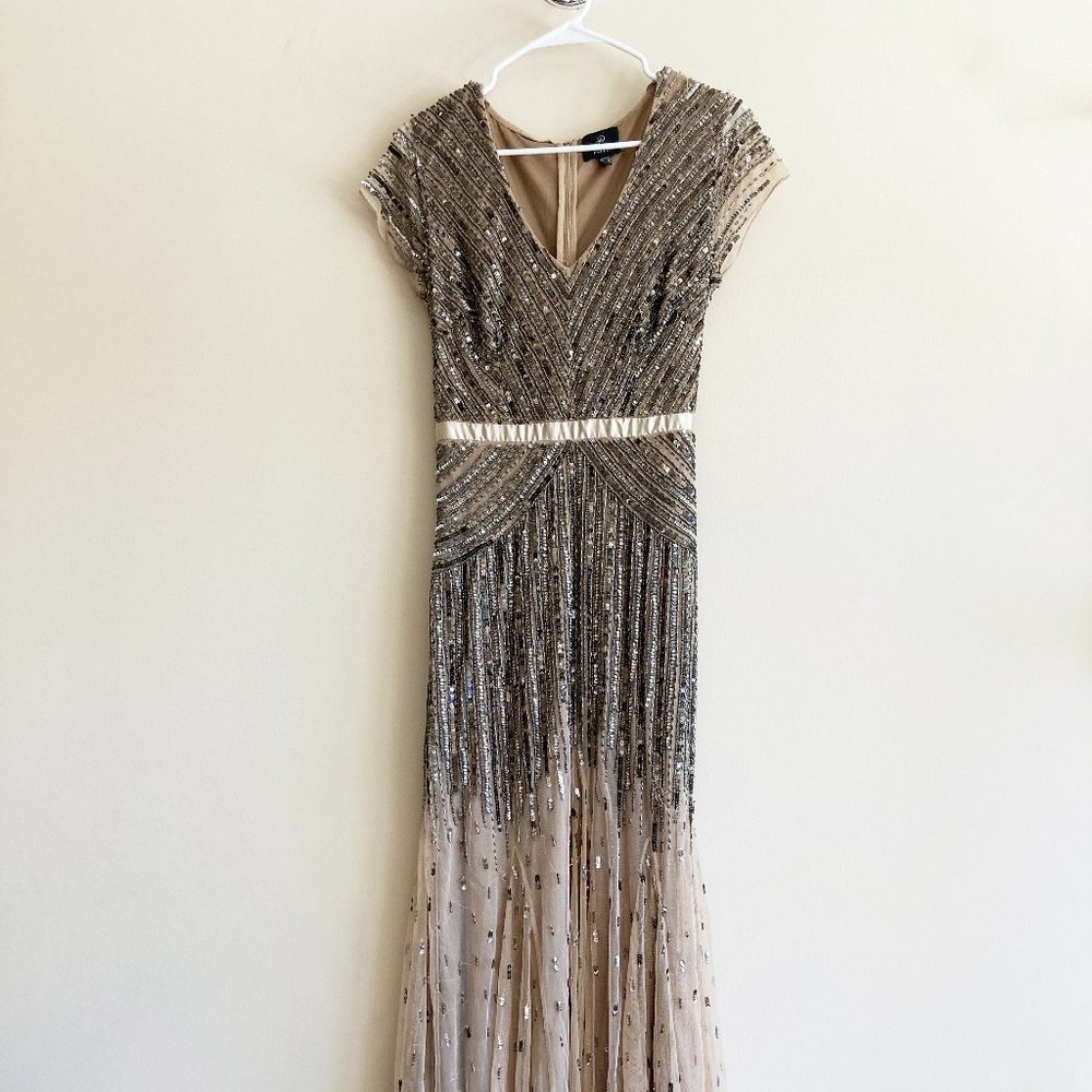 Adrianna Papell Art Deco Glamorous Sequin Beaded Evening Gown Size 4/6/10